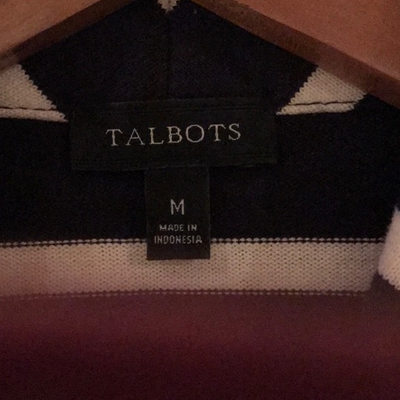 Talbots Navy/White Striped Moto Styled Cotton Jacket - Picture 8 of 9